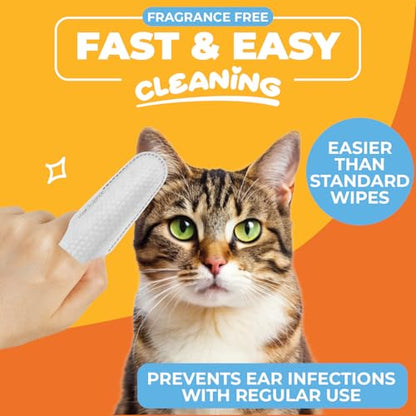 Paw Science Dog & Cat Ear Cleaner Wipes – Pet Finger Wipes for Cats & Dogs – Cleaning, Soothing, & Deodorizing Itchy Ears – Ear Relief Solution Wash (Unscented)