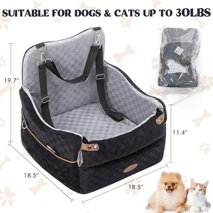 WOOCHPET Dog Car Seat for Small Pets Sturdy Puppy Booster Bed with Elevated Window View Washable Travel Carrier up to 35 Lbs - size: Medium