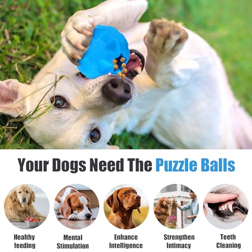 Treat Dispensing Dog Toys for Aggressive Chewers Large Breed, Rubber Balls for Dogs, Cognitive Dog Toys to Keep Them Busy, Dog Treat Toy Ball - color: Blue