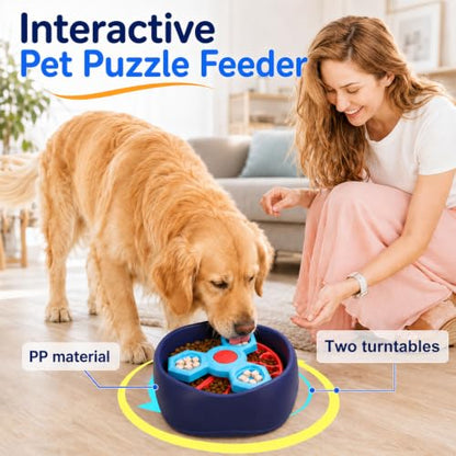Slow Feeder Dog Bowls with Removable Puzzle Inserts, 3-Layer Interactive Dog Puzzle Feeder, Non-Slip Base Slow Feeder & Lick Bowl for Medium & Large Breeds (RED) - color: Red