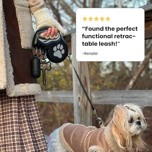Retractable Dog Leash for Large & Extra Large Dogs (Up to 110lbs) - Customizable, Patented, Reflective Design, Ergonomic Handle, Includes Hooks & Poop Bag Holder & Dispenser - Black - color: Black, size: L/XL - Up to 110 Lbs