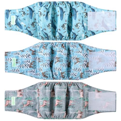 wegreeco Washable Male Dog Belly Band (Stylish Pattern) - Pack of 3 - Dog Diapers Male - Washable Male Dog Belly Wrap (Dolphins, X-Small) - color: Dolphins, size: X-Small (Pack of 3)