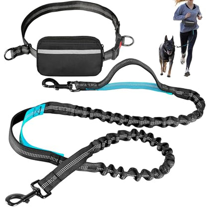 Hands Free Dog Leash with Waist Belt – No-Pull Bungee, Dual Padded Handles & Zipper Pouch for Running, Walking & Training – Adjustable Waist Leash for Large & Medium Dogs (Black)