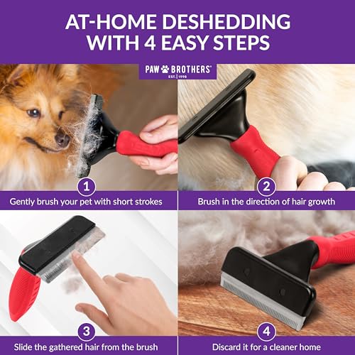 Paw Brothers Deshedding Tool, Deshedding Brush for Dogs and Cats, Professional Dog Grooming for Shedding, Pet Hair Remover, Fur Removal Brush for Medium and Long Pet Hair, 4" x 6", Large - size: Large