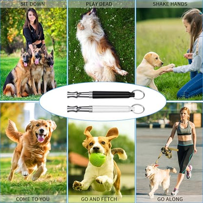 2 PCS Dog Whistles,Professional Recall Dog Training Whistle with Lanyard,Adjustable Ultrasonic Silent Dog Recall Whistles,Dog Whistle to Stop Barking Neighbors Dog,Dog Barking Stopper (Black+White) - color: Black+White