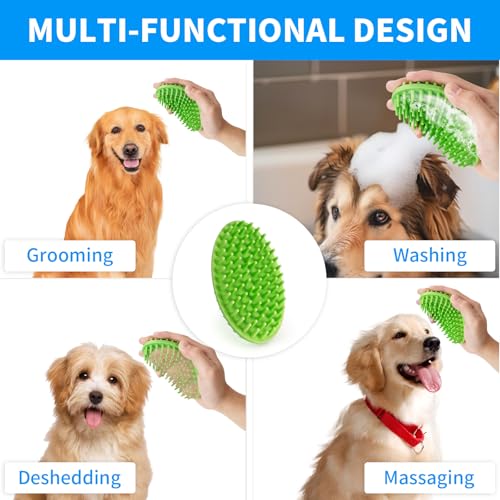 Dog Bath Brush, Green Double-Sided Shampoo Massage Brush, Adjustable Collar Handle for Grooming Short and Long Haired Pets(1pcs) - color: Green(1 pack)
