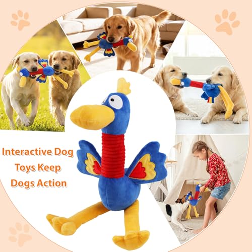 Letsmeet Pet Supplies Squeaky Dog Chew Toy with Soft Fabric Tough Interactive Tug of War Dog Toys to Keep Them Busy for Small,Medium,Large Breed - color: Blue yellow
