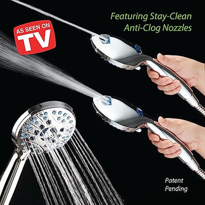 Hotel Spa AquaCare As-Seen-On-TV High Pressure Handheld/Rain 50-mode 3-way Shower Head Combo with Adjustable Arm - Anti-clog Nozzles, Tub & Pet Power Wash, 6 ft. Hose, All Chrome Finish - color: All-Chrome, style: 2.5 Gallons Per Minute