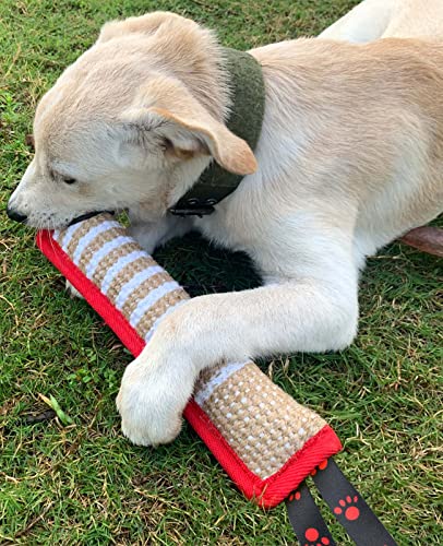 Clysoru Dog Tug Toy Tough Jute Bite Pillow Lasting Training Equipment Puppy to Large Dogs Interactive for Large and Small - color: Fiag red