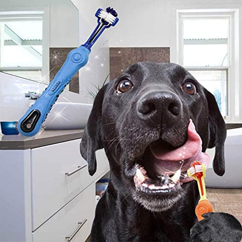 Orgrimmar 4 Pcs 3-Sided Pet Toothbrush Dog Cat Mouth Dental Teeth Care | Pet Brush for Bad Breath Tartar Cleaning - color: Multicolor-4