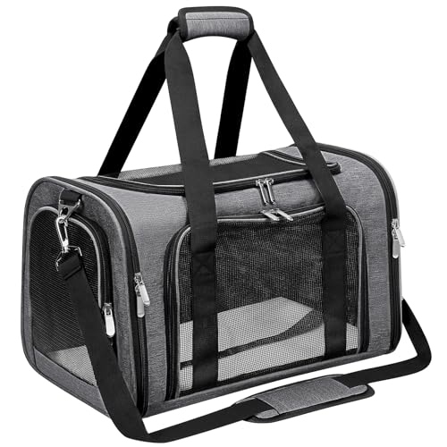Soft-Sided Cat/Dog/Pet Carrier, Collapsible Pets Travel Carriers for Big Cats/Small Dogs with Shoulder Strap & Removable Mat, Mesh Puppy Carry Bag, Up to 25 Lbs (Dark Grey) - color: Dark Grey, size: 20"L x 13"W x 13"H