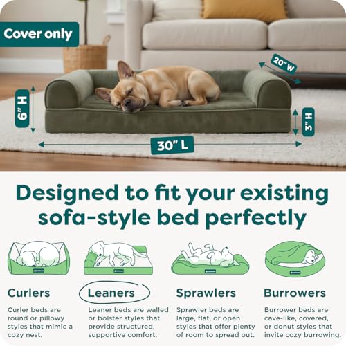Furhaven Replacement Dog Bed Cover Faux Fur & Velvet Sofa-Style, Machine Washable - Dark Sage, Medium - color: (Faux Fur & Velvet) Dark Sage, size: Medium