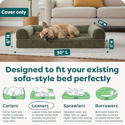 Furhaven Replacement Dog Bed Cover Faux Fur & Velvet Sofa-Style, Machine Washable - Dark Sage, Medium - color: (Faux Fur & Velvet) Dark Sage, size: Medium