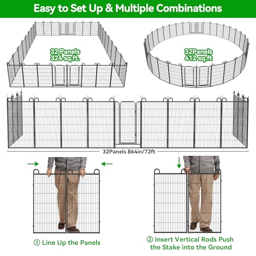 Dog Playpen Outdoor 32 Piece Panels Heavy Duty Dog Fence 47" Height Anti-Rust with Doors Portable for RV Camping Yard, Total 71FT, 406 Sq.ft, Snowy Black - style: 27"W x 47"H