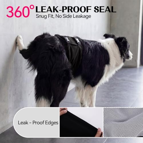 DENTRUN Male Dog Wrap - Machine Washable Post-Surgery Recovery & Heat Cycle Diaper, Prevents Licking, Mounting, Adjustable Belly Band, Marking Prevention Band, Leak-Proof Edges, Fast Drying - color: Black, size: XL