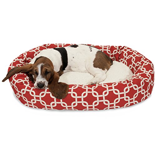 Majestic Pet 32 Inch Links Sherpa Calming Dog Bed Washable – Cozy Soft Round Dog Bed with Spine for Head Support - Fluffy Donut Dog Bed 32x23x7 (inch) – Round Pet Bed Medium - RED - color: Red, style: 32 in.