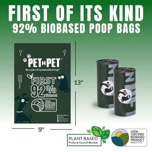 Pet N Pet 180 Counts Dog Poop Bags Rolls, 92% Plant Based Poop Bags for Dogs, Leak Proof Thick Doggie Poo Bag, Unscented Cat & Dog Waste Bag
