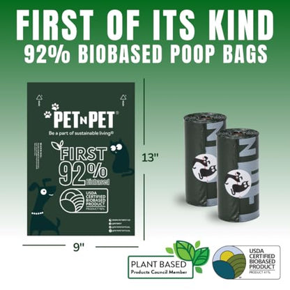 Pet N Pet 180 Counts Dog Poop Bags Rolls, 92% Plant Based Poop Bags for Dogs, Leak Proof Thick Doggie Poo Bag, Unscented Cat & Dog Waste Bag