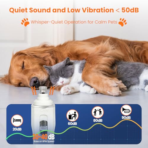 Tife Dog Nail Grinder,2 Speed Electric Rechargeable Dog Nail Trimmer,Quiet and Low-Vibration Pet Nail Grinder,Painless Dog&Cat Grooming Supplies for Large Medium Small Pets - color: White-525