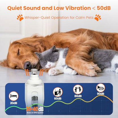 Tife Dog Nail Grinder,2 Speed Electric Rechargeable Dog Nail Trimmer,Quiet and Low-Vibration Pet Nail Grinder,Painless Dog&Cat Grooming Supplies for Large Medium Small Pets - color: White-525