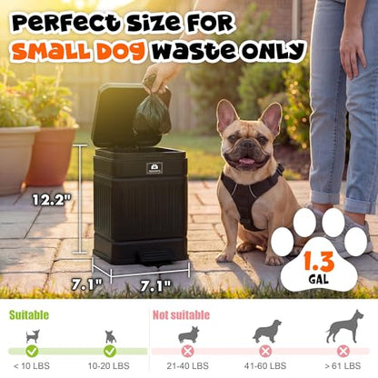 Small Trash Can with Lid, 1.3Gal Stainless Steel Dog Poop Trash Can Outside, Waterproof & Odor Control, 5L Cat Litter Trash Can, Dog Waste Station with Foot Pedal, Garbage Can for Backyard - size: Small-1.3 Gallon