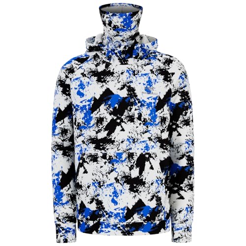 BASSDASH Men’s Fishing Fleece Hoodie with Neck Gaiter Water Resistant Performance Hunting Sweatshirt FS18M - color: Blue&black Camo -No Logo at Sleeve, size: 4X-Large
