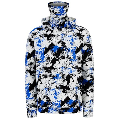 BASSDASH Men’s Fishing Fleece Hoodie with Neck Gaiter Water Resistant Performance Hunting Sweatshirt FS18M - color: Blue&black Camo -No Logo at Sleeve, size: Small