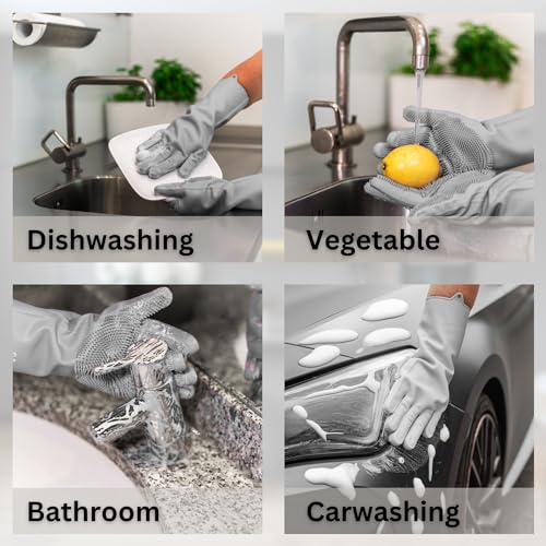 Dog Washing Gloves with Bristle Scrubbers, Reusable Silicone Gloves Ideal for Pet Bathing, Massaging & Grooming (Gray) - color: Gray
