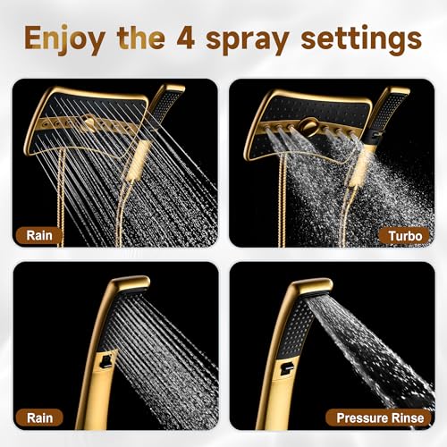 BRIGHT SHOWERS Dual Shower Head with Handheld, High Pressure Rainfall Shower Head Combo, 60-Inch Stainless Steel Hose, Brushed Gold - color: Brushed Gold, size: 2.5 Gallon Per Minute