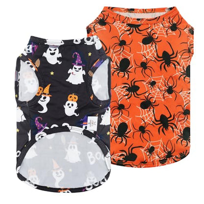 CuteBone Dog Shirts 2-Pack Soft Pet Clothes Breathable Summer Vest for Small Puppy and Stretchy Cat Apparel - color: BOO&spider, size: Small