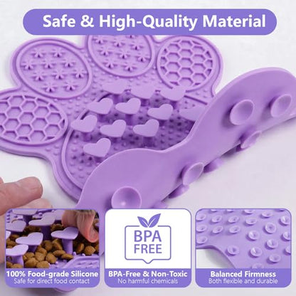 Dog Lick Mat with Suction Cups, Slow Feeder & Enrichment Mat for Dogs & Cats, Silicone Feeding Mat for Wet & Dry Food, Anxiety Relief, Mess-Free Foldable Pocket Design, Purple - color: Purple
