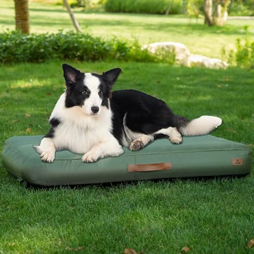 ABCPET Outdoor Inflatable Dog Bed for Medium Dogs, Winter Outdoor Travel Dogs Met with Removeable Cover, Inflated Dog Bed Waterproof Summer Pet Mat with Anti-Slip Bottom, Army Green, 41x28 inch - color: Army Green, size: XLC-41.0"L x 28.0"W