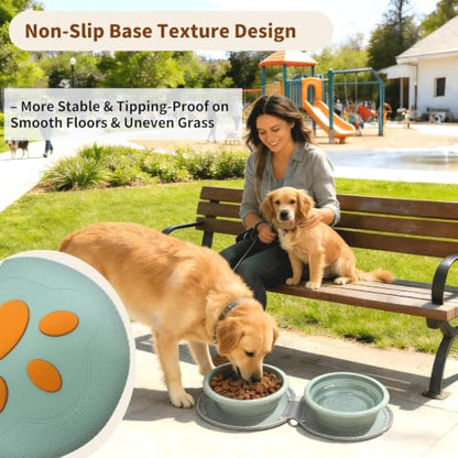 Collapsible Dog Bowl 2-in-1 Travel Portable Silicone Carabiner,Green | food & water use, folds flat, compact storage, camping, hiking, everyday walks, carabiner clip included - color: B-Green