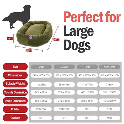 Majestic Pet 40 Inch Micro Velvet Calming Dog Bed Washable – Cozy Soft Round Dog Bed with Spine for Head Support - Fluffy Donut Puppy Mat 40x29x9 (inch) Large – Fern - color: Fern