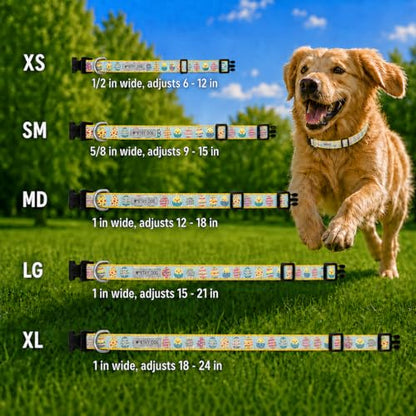 THE WORTHY DOG Spring Holiday Easter Eggs Dog Collar – Durable Nylon, Woven Ribbon, Quick-Release Buckle, Nickel D-Ring – Blue, Small - color: Easter Eggs - Blue, size: Small