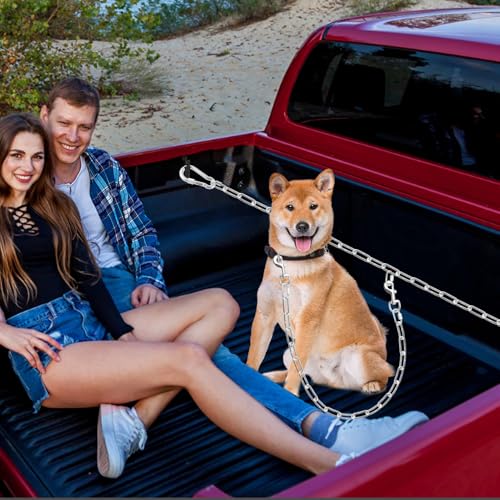Chain Truck Bed Dog Tether for Two Dogs,Adjustable Double Safety Chew Proof Metal Truck Bed Dog Leash System for Pickup, SUV, Cars & Trucks (Silver) - color: Silver