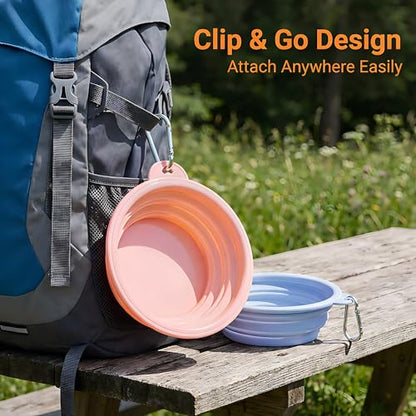 Collapsible Dog Bowls 2-Pack, Portable Travel Dog Bowl with Carabiner, Food-Grade BPA-Free Silicone Pet Food & Water Bowl for Dogs & Cats, Hiking Walking Camping (Purple and Mint Green) - color: Purple and mint green