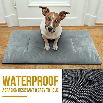 ONETIGRIS Travel Dog Bed - Portable, Washable, Waterproof Anti-Slip Dog Camping Bed, 3.6ft by 2.2ft Outdoor Indoor Bed Mat Cushioned Plush Warm Puppy Mattresses - color: Thickened Version - Grey