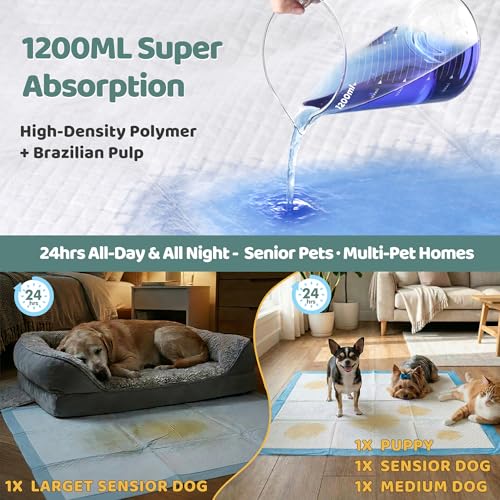 Gimars XL 6-Layer Ultra Absorbent 1200ml 48-Hour Leak-Proof Dog Pee Pads, Quick Dry Extra Large Puppy Pads for Puppy Training, Senior & Incontinent Dogs, Cats, Overnight Use, 28"x34", 30 Count - size: 28"x34"- Blue 30 Counts