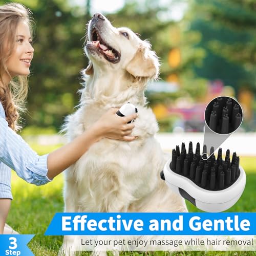 Comotech 3-in-1 Dog Grooming Brush | Adjustable Handle Shampoo Brush & Scrubber for Short & Long Haired Dogs & Cats (Blue Blue White) - color: Blue Blue White