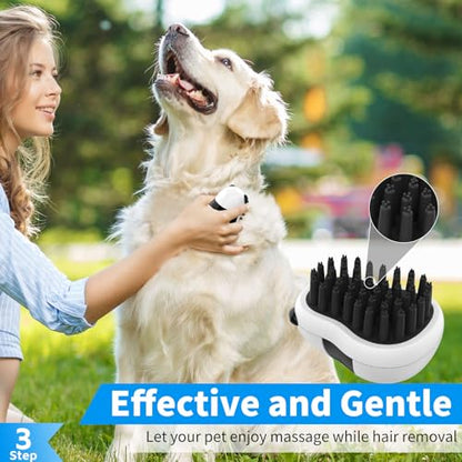 Comotech 3-in-1 Dog Grooming Brush | Adjustable Handle Shampoo Brush & Scrubber for Short & Long Haired Dogs & Cats (Blue Blue White) - color: Blue Blue White