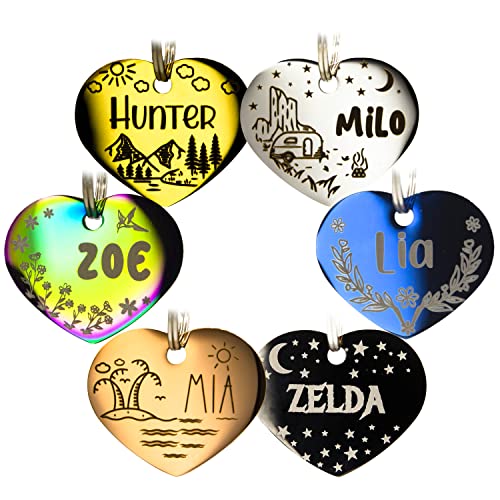 Personalized Dog Tag with 5 Lines of Custom Deep Engraved Durable Stainless Steel Pet ID Name Tag Designer Small Size Heart - size: Small, style: Heart