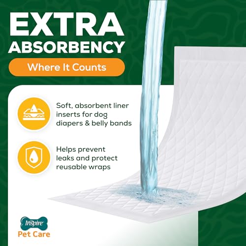 Inspire Pet Dog Diaper Liners Booster Pads for Male and Female Dogs | for Male Dog Diapers Female Dog Diapers 100ct | Disposable Diaper Inserts (Large)