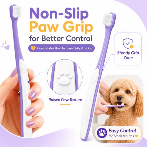 Small Dog Toothbrush, Mini Head, Soft Bristles, Under 30 lbs | Gentle Tiny Teeth Care. Curved Handle Reach. Soft Gum Comfort. Rubber Grip Control. Easy Daily Brushing. - size: 1 Count (Pack of 1)