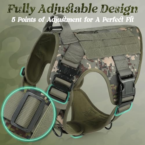 rabbitgoo Tactical Dog Harness Medium Sized, Heavy Duty Pet Harness with Handle, No-Pull Service Vest Medium Breed, Adjustable Military Dog Vest for Training Hunting Walking, Green Camo, M - color: Green Camo, size: Medium