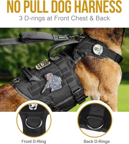 OneTigris Tactical Large Dog Harness, 5X Metal Buckled No Pull Service Dog Harness Vest with Hook & Loop Panels, Military Heavy Duty Dog Vest for Walking Hiking Training - color: Black, size: M