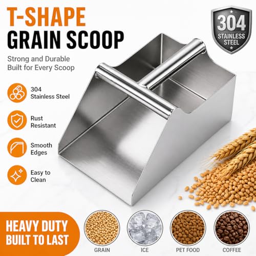 304 Stainless Steel Large Metal Scoop, 80OZ Heavy Duty Rustproof Ice Scoop with Ergonomic Grip Handle Easy to Clean Utility Scoop for Food Commercial Livestock and Pet Dog Feeding - size: 80OZ