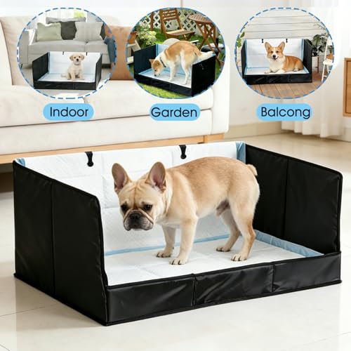 Dog Litter Box with High Walls, Pee Pad Holder Foldable, No Assembly, Waterproof, Seamless, Easy to Clean, Portable for Travel, No Spill Indoor Dog Potty Tray for Puppy & Medium Dogs - size: Medium