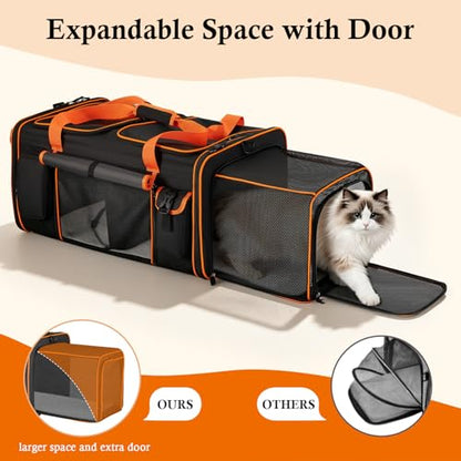 Expandable Cat Carrier for 2 Cats, Extra Large Soft-Sided Double Pet Travel Crate with Litter Box, Removable Divider - Ideal for Kittens, Small Dogs, Car Travel, Road Trip, Camping, Vet Visit