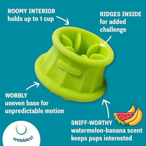 Flex-Force Interactive Treat Dispensing Puzzle Dog Toy for Enrichment, Holds Wet & Dry Food, Wobble Base, Lickable, Freezable & Dishwasher-Safe, Watermelon-Banana Scent, All Breeds, 4.3" - color: Treat Cup Green